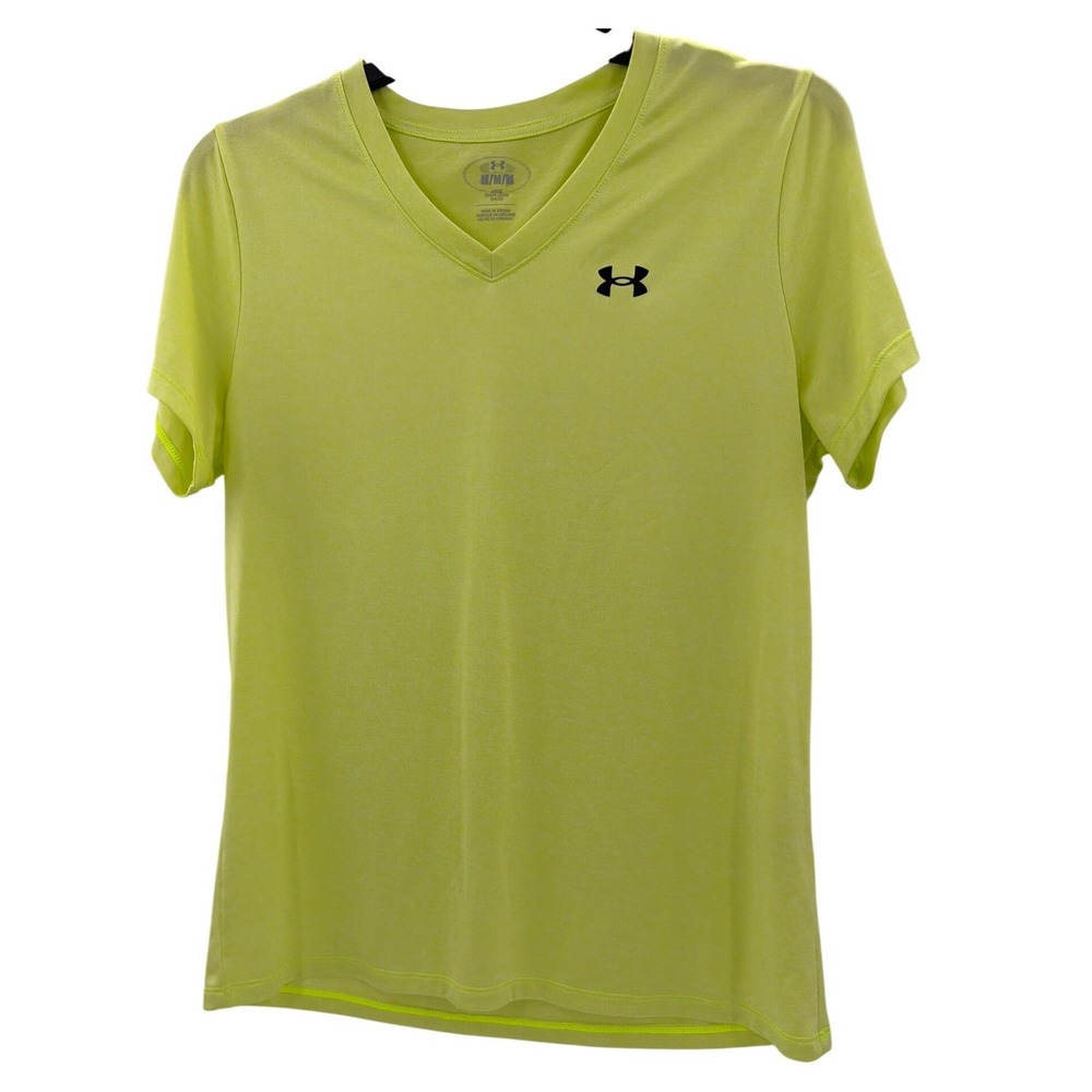 Under Armour Womens HeatGear V-Neck T-Shirt Neon Yellow Lime Heather Size M